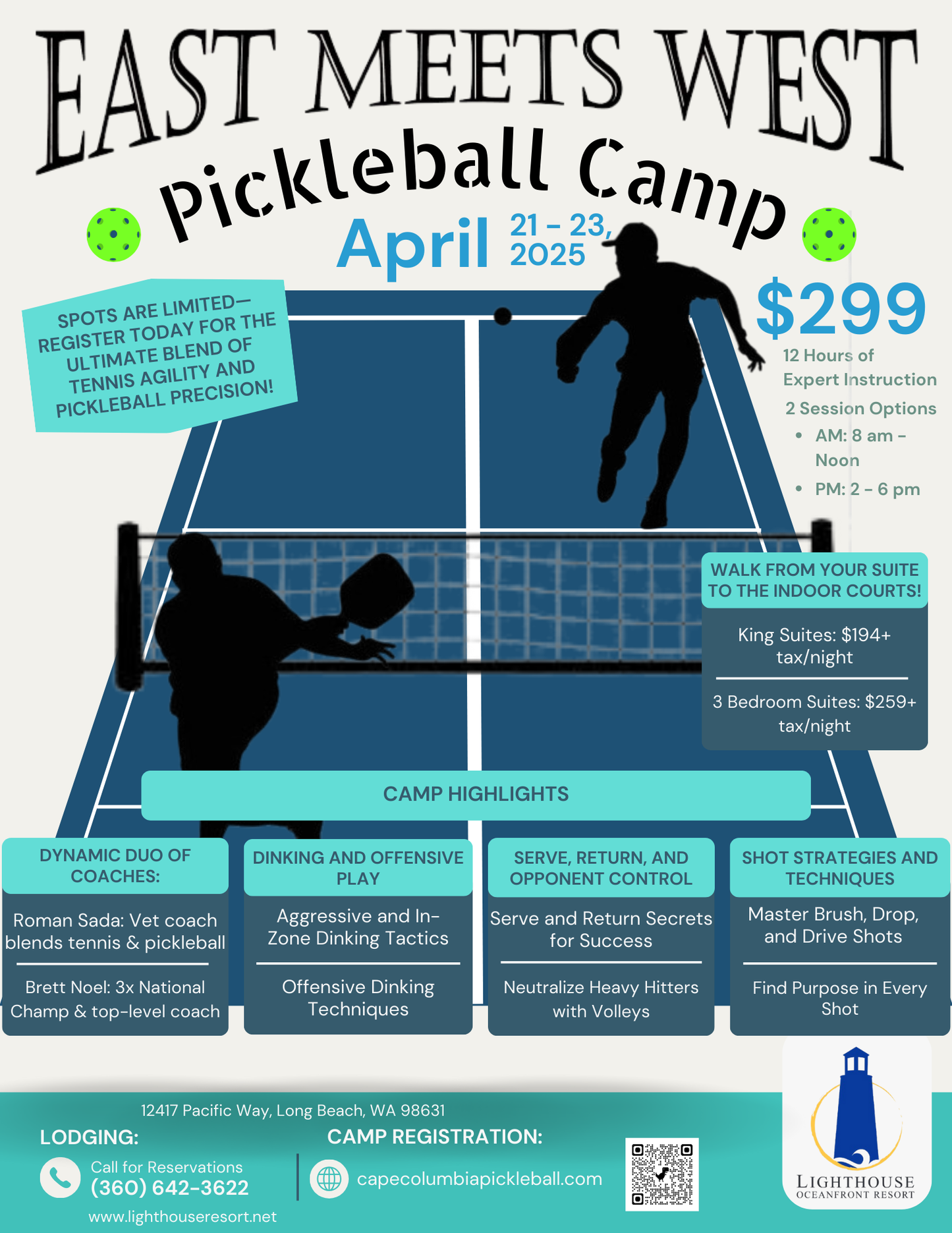 East Meets West Pickleball Camp:  AM Session April 21 - 23, 2025 (12 hour camp)